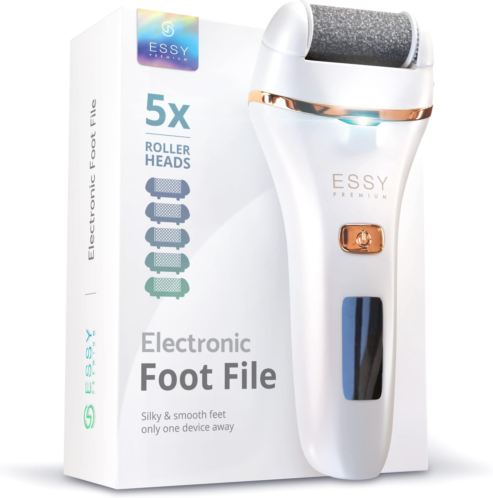 Electric Foot File Pedicure Feet Hard Skin Remover Foot Scraper Dry Dead Skin Remover Callus Exfoliator Rechargeable Feet Scrubber with 5 Replacement Rollers Foot Care Skin Removers