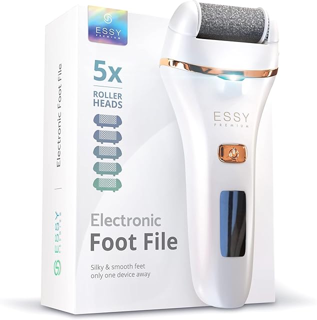 Electric Foot File Pedicure Feet Hard Skin Remover Foot Scraper Dry Dead Skin Remover Callus Exfoliator Rechargeable Feet Scrubber with 5 Replacement Rollers Foot Care Skin Removers