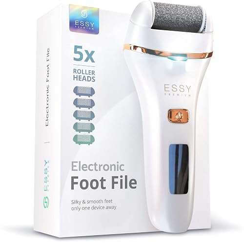Essy Electric Foot File Rechargeable Waterproof with 5 Replacement Rollers