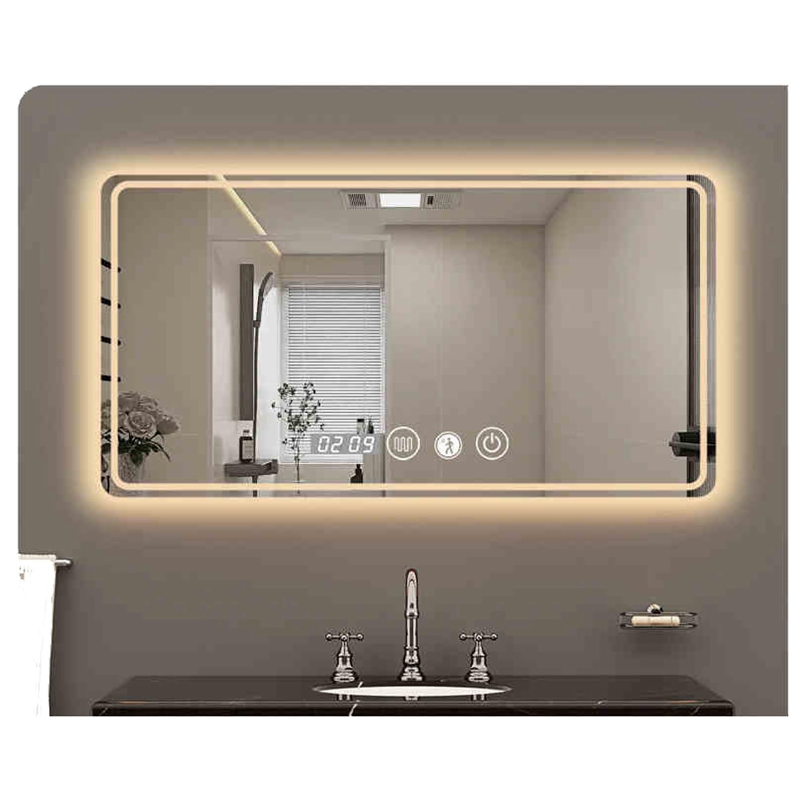 Miroir de maquillage éclairé à LED pour salle de bain moderne avec variateur tactile