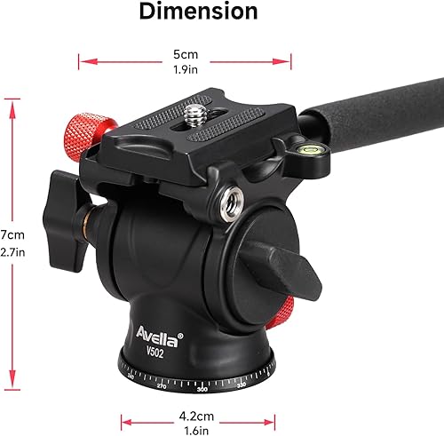 Miniatura 9 de Avella Cabezal de trípode con cabezal de inclinación panorámica con placa de liberación rápida tipo Arca y asa, cabezal panorámico de metal con base