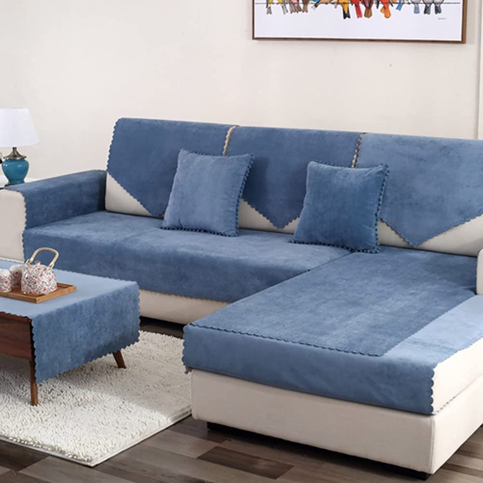 Copridivano Impermeabile Per Animali Domestici - Blu - Per Divano Componibile 2 Posti - L 200,7 X 259,1 Cm