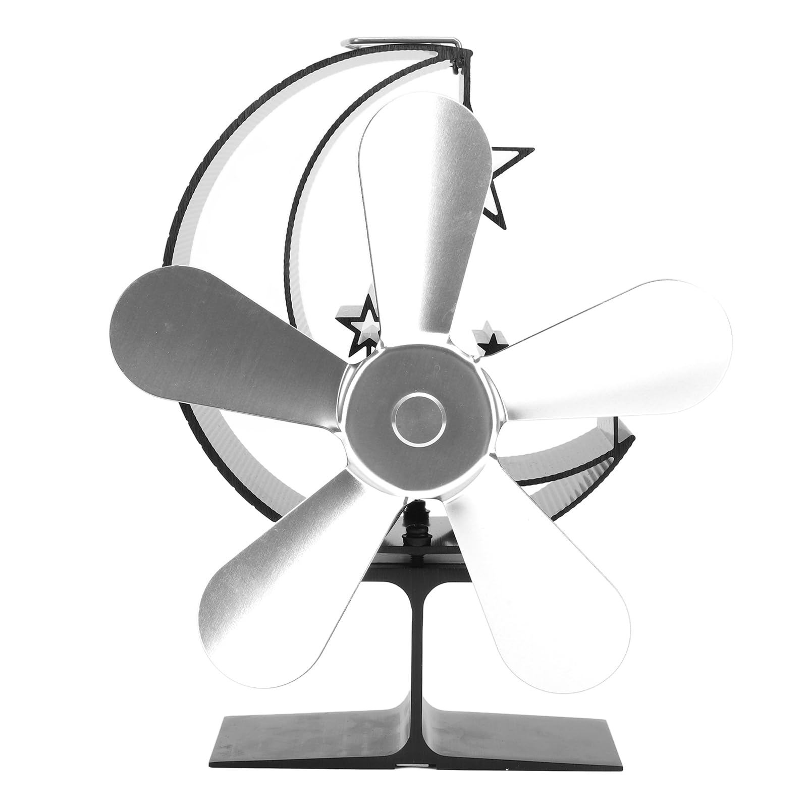 WINH Ventilatore per stufa a legna a 5 pale, in lega di alluminio, a risparmio energetico, ventilatore per la casa, alimentato a calore, per pesca sostenibile sul ghiaccio all'aperto (argento)