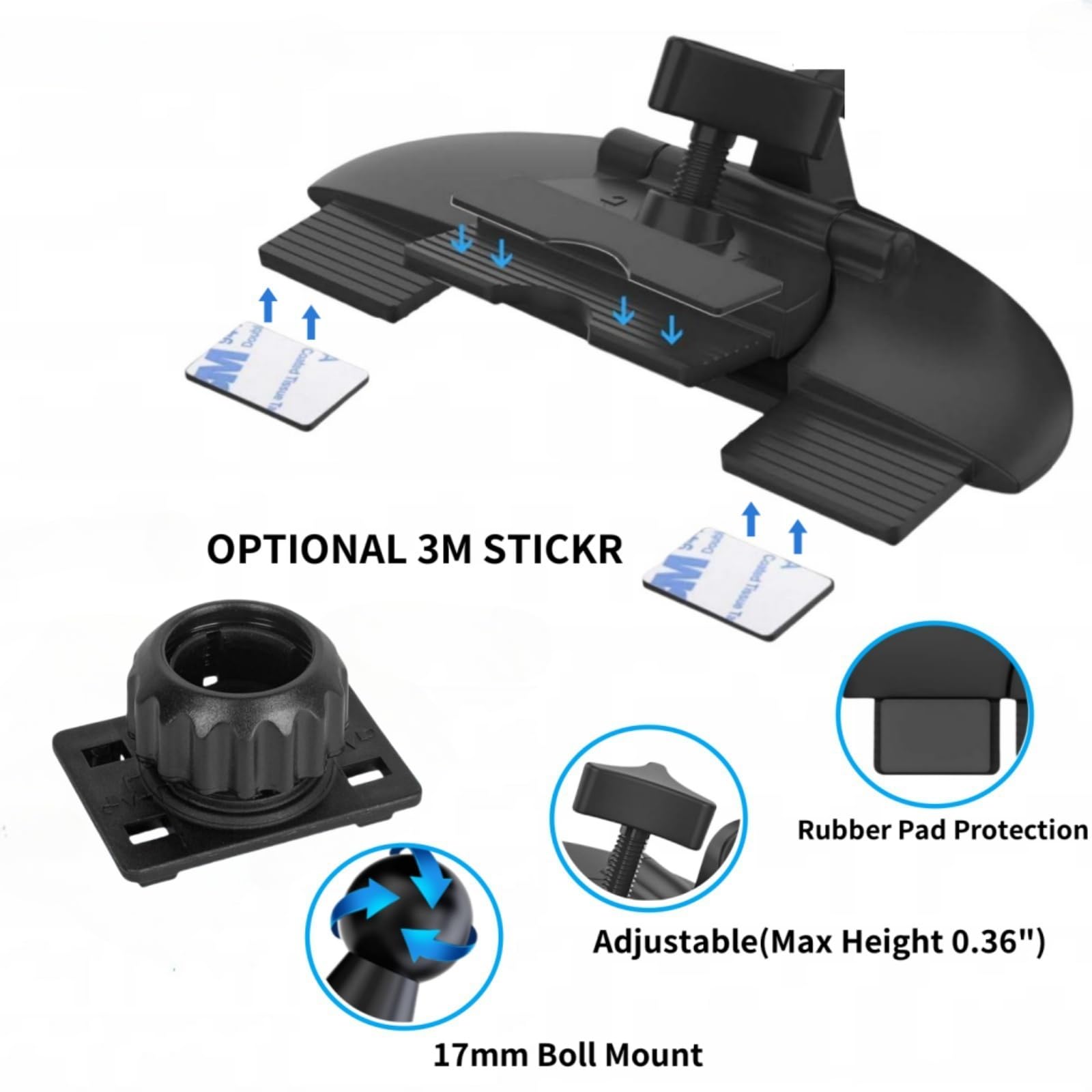 CD Slot 17mm Palla Adattatore per GPS Auto Schermo Carplay, 4 Pulsanti di Blocco Compatibile con Auto Stereo GPS Telefoni Cellulari