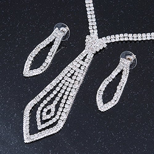 Conjunto de collar de cristal transparente Avalaya pendientes boda 6