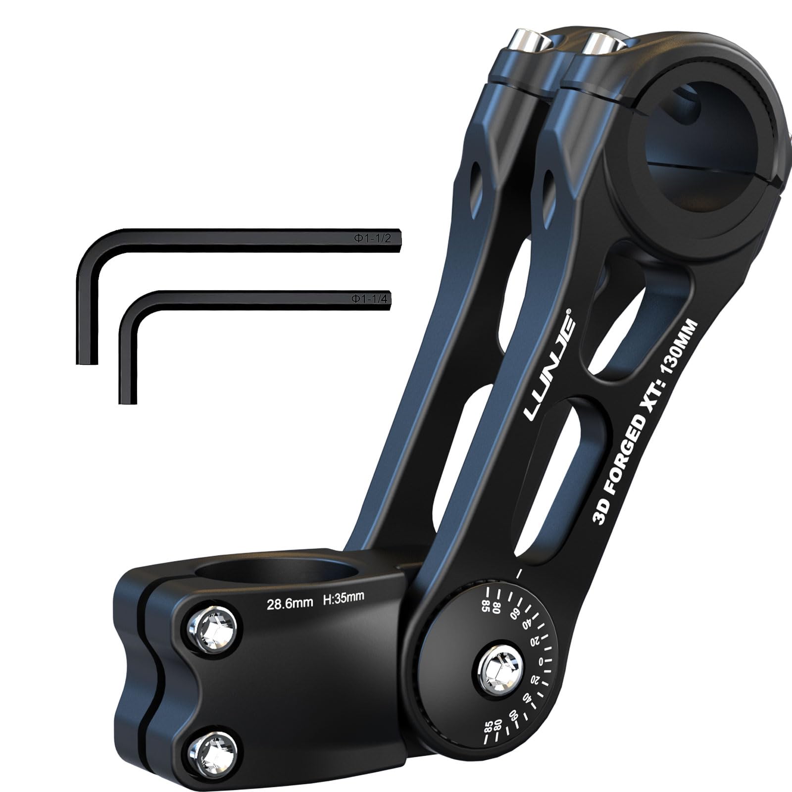 LUNJE Adjustable MTB Stem 31.8mm 80 Degree, 6061-T6 Forged CNC Aluminum, Sandblasted Matte Finish, Gear-Lock Anti-Flip Design, Laser Engraved, Fits Mountain/Road/BMX Bikes (31.8 * 130mm)