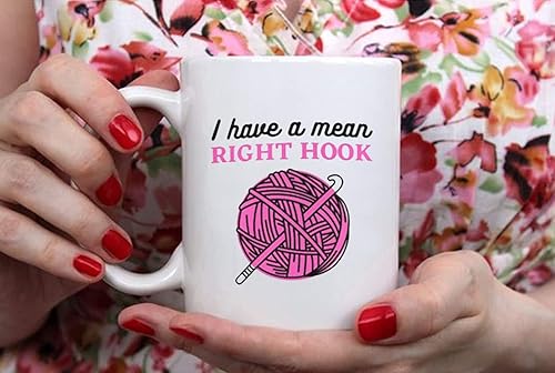 Miniatura 4 de I Have A Mean Right Hook - Tazas de ganchillo divertidas tazas de ganchillo, ganchos de ganchillo, taza de café de bola de hilo, taza de café