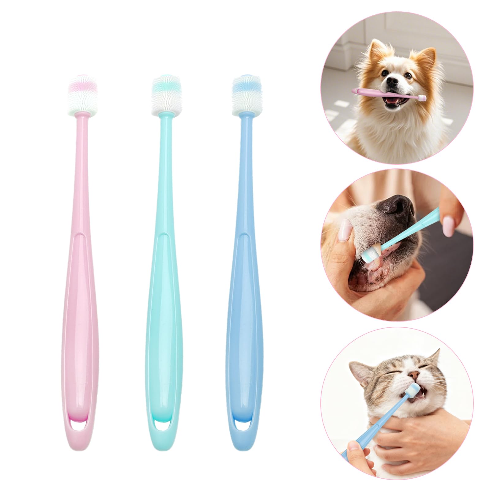Juego de Cepillo de Dientes para Gatos – 3 Cepillos de Dientes + 2 Cepillos de 360 Grados, Silicona Suave, Reutilizable, para Perros y Gatos
