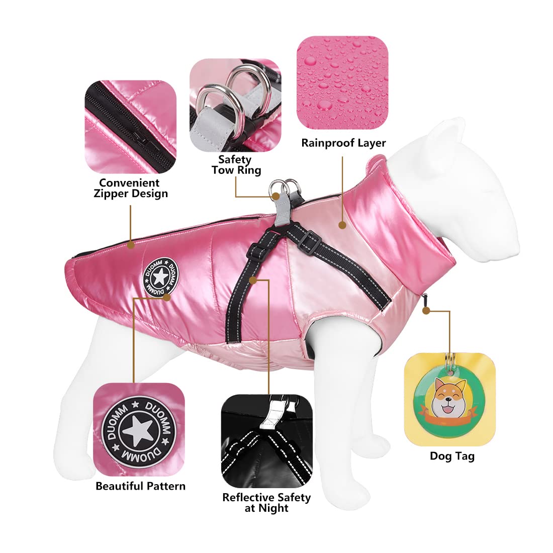 Cappotti per cani gatti Giacche Imbracatura per caldo Inverno in cotone riflettente Abbigliamento di sicurezza Cappotto per domestici impermeabile per cani di taglia piccola e media taglia