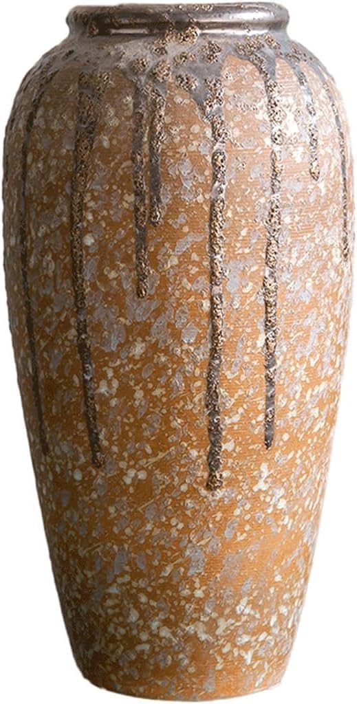Vase Desktop Ceramic Vase Brown Flower Arrangement Countertop Retro(W17xh35cm)