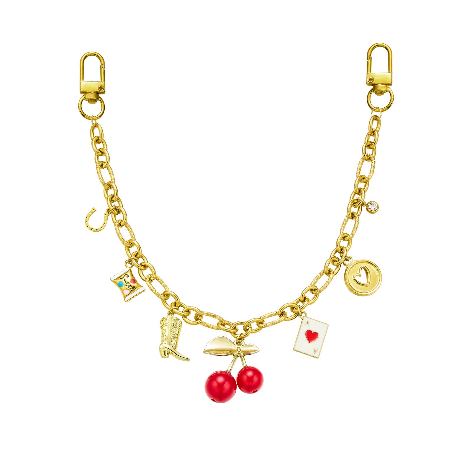 HUAAPLEVLA Gold Bag Charms for Handbags Unique Purse Extender Chain with Red Cherry Pendant and Alloy Charms for Women Bag Purse Wallet Accessories