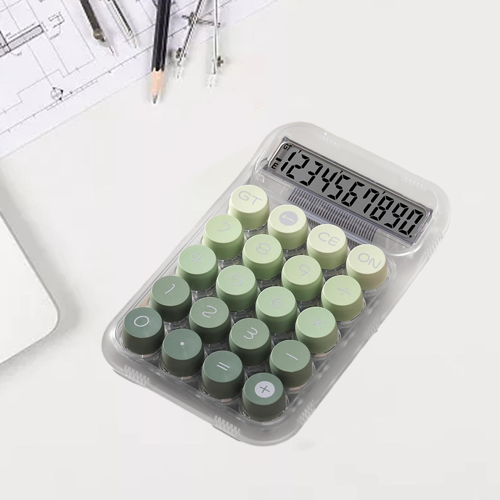 Mechanical Calculator Transparent Bottom Antiskid,10 Digit Desktop Calculator for Daily and Basic Office Home Students School, Green