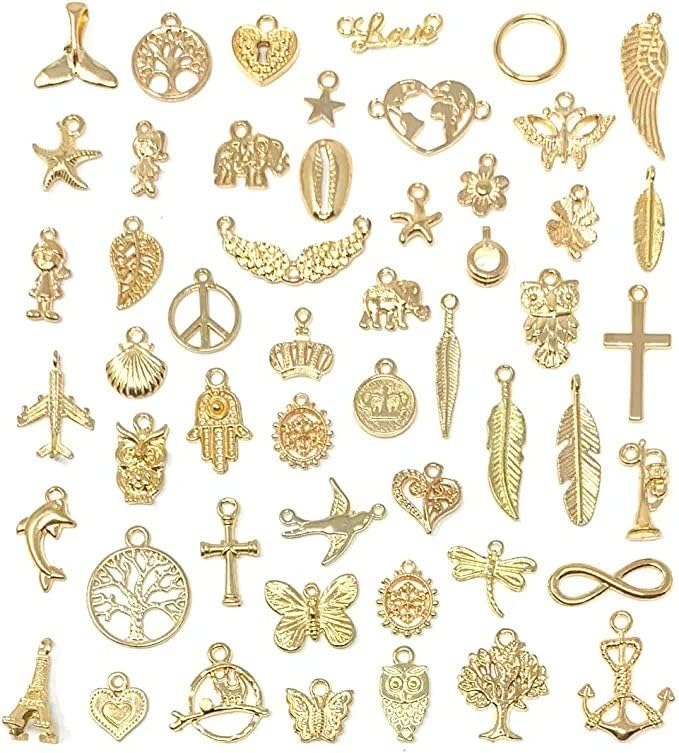 Street27Street27 50Pcs Gold Jewelry Making Charms Mixed Smooth Tibetan Metal Charms Pendants Diy For Necklace Bracelet Earrings Jewelry Making And Crafting Accessories