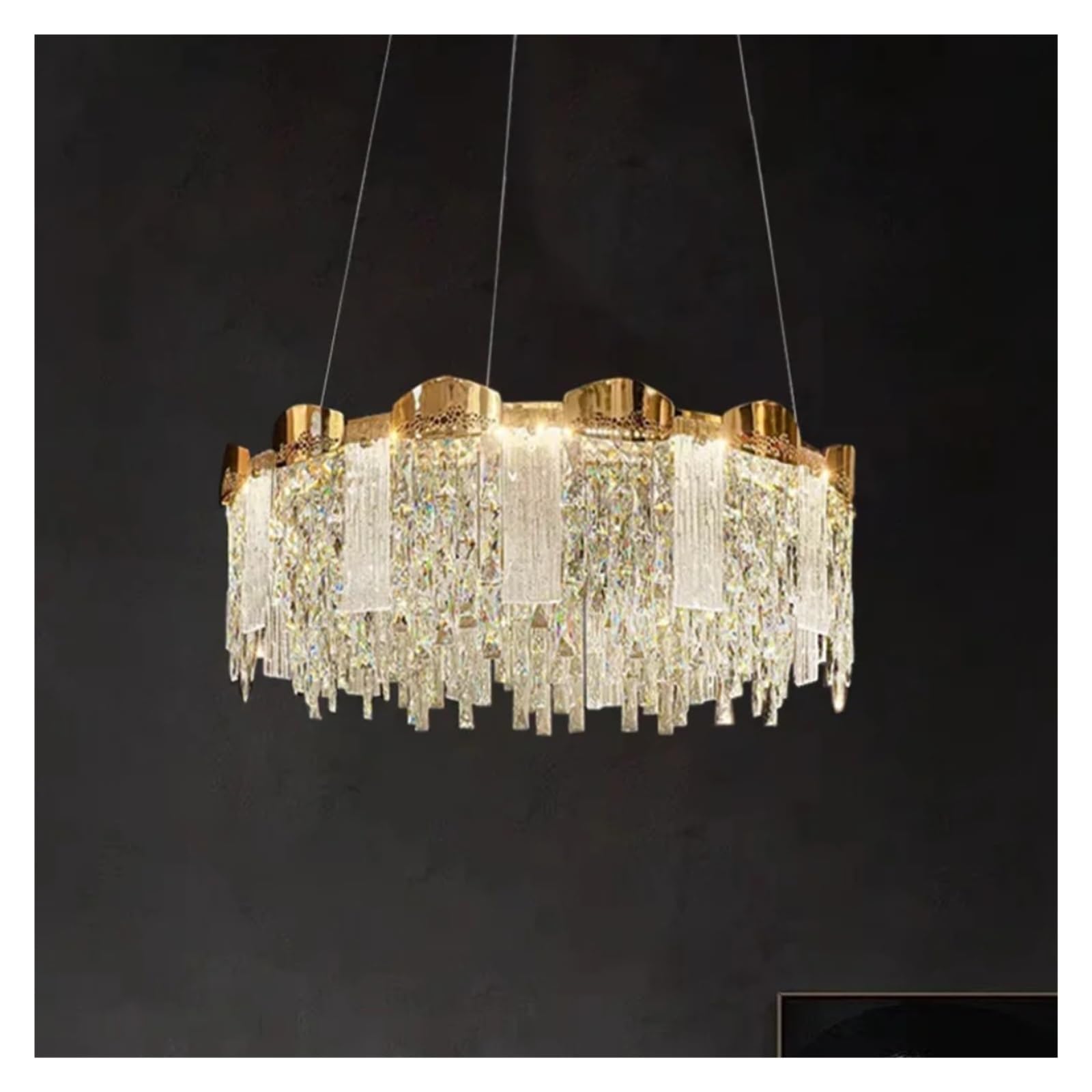 Modern Living Room Crystal Round Ceiling Chandelier Luxury Glossy Remote Control Dimmable LED Lights Luxury Chandelier