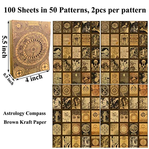 Vilikya 100 Sheets Astrology Scrapbook Paper, Vintage Decorative Paper For Scrapbooking, Brown Kraft Book Pages For Junk Journal, Witch Wall Decor For Home Decorations #TOP1