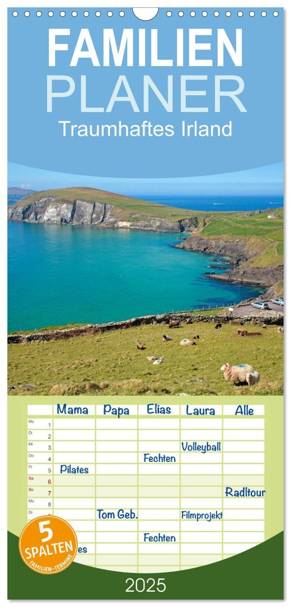 Familienplaner 2025 - Traumhaftes Irland mit 5 Spalten (Wandkalender, 21 cm x 45 cm), CALVENDO: Dublin, Belfast, atemberaubende Landschaften und ... der Grünen Insel Irland. (CALVENDO Orte)