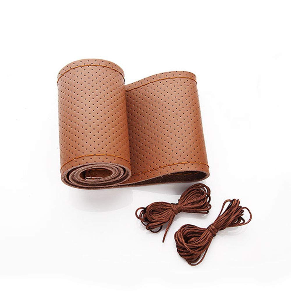 Speedwav Universal Car Steering Wheel Cover Hand Sewing Leather Case - Brown 38CM Wavns_120-image-33