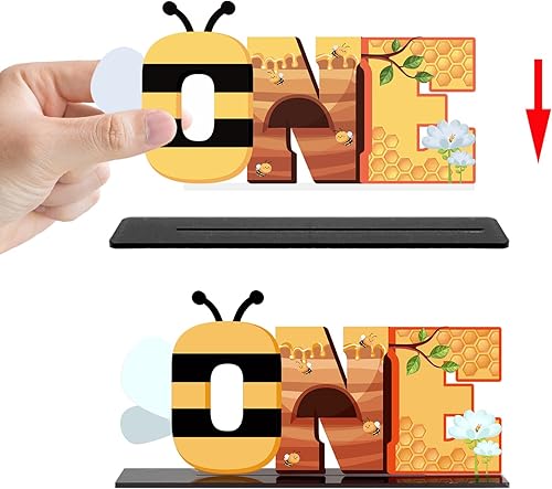 Miniatura 3 de LINGTEER Centro de mesa de acrílico de un cumpleaños, feliz día de la abeja bebé primer cumpleaños, baby shower, decoración de fiesta de foto.