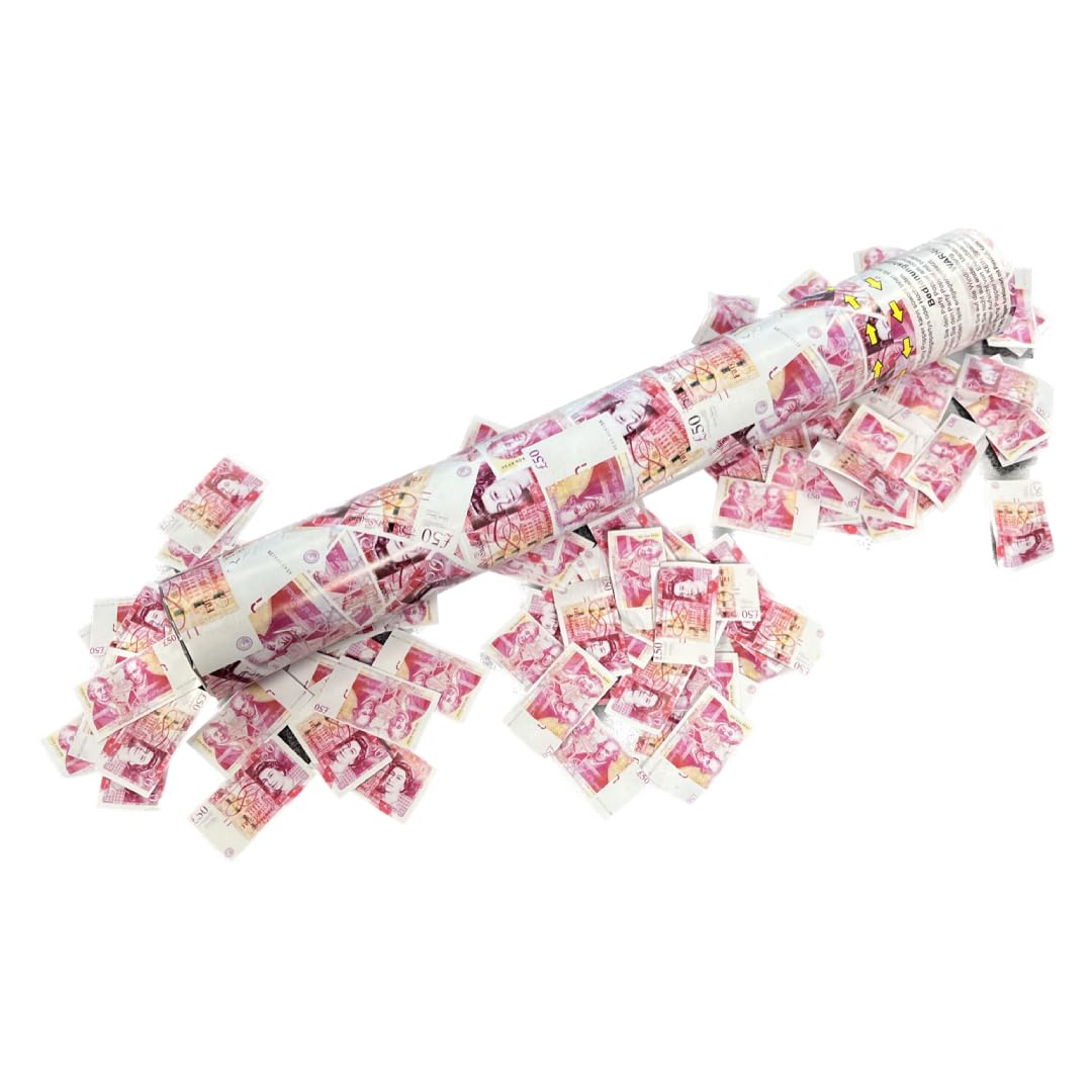 Confetti Cannons - 4 Pack - 50 Pound Note Money Party Cannon | Party Poppers | Money Confetti Cannons Large | Note Confetti Poppers for Birthday and Celebrations | Party Cannon Confetti