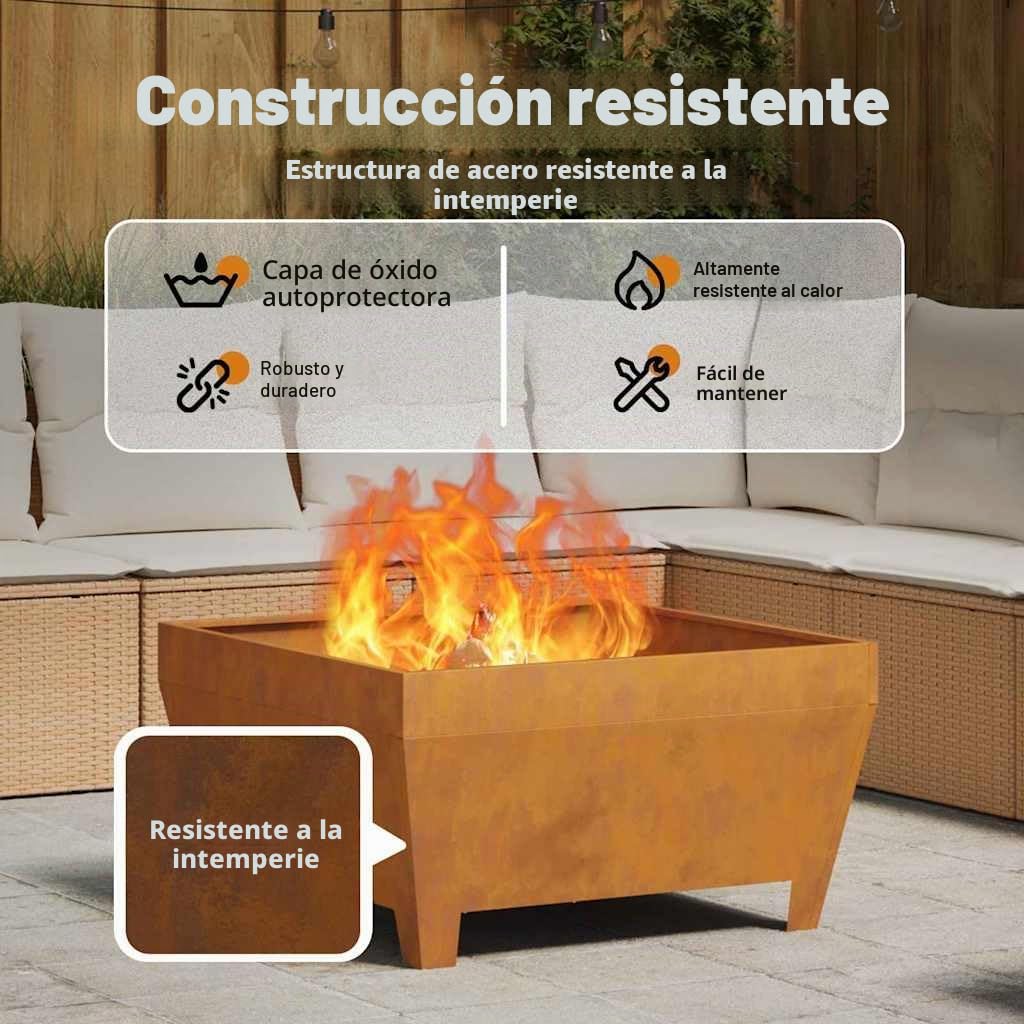 vidaXL Hoguera Marrón 80 x 80 x 43 cm Acero autopatinable, Cubierta para fogata Moderna, Ideal para jardín y terraza, protección a Prueba de Clima, Acero Resistente | Hecho para exteriores, materiales que duran para siempre sin oxidarse, el aspecto desgas