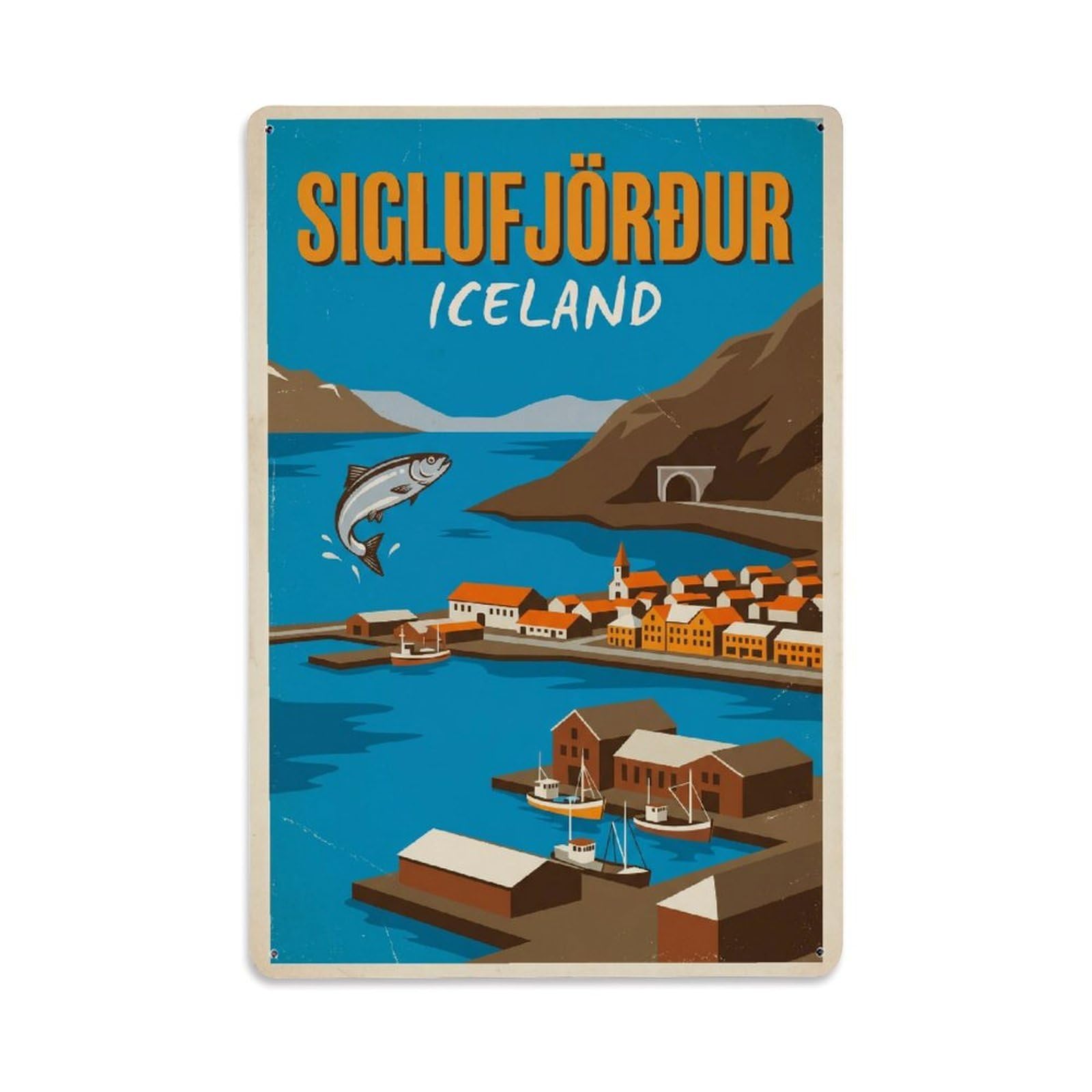 Este 8X12inch Style Vintage Travel Siglufjordur Iceland Herring Metal Tin Sign