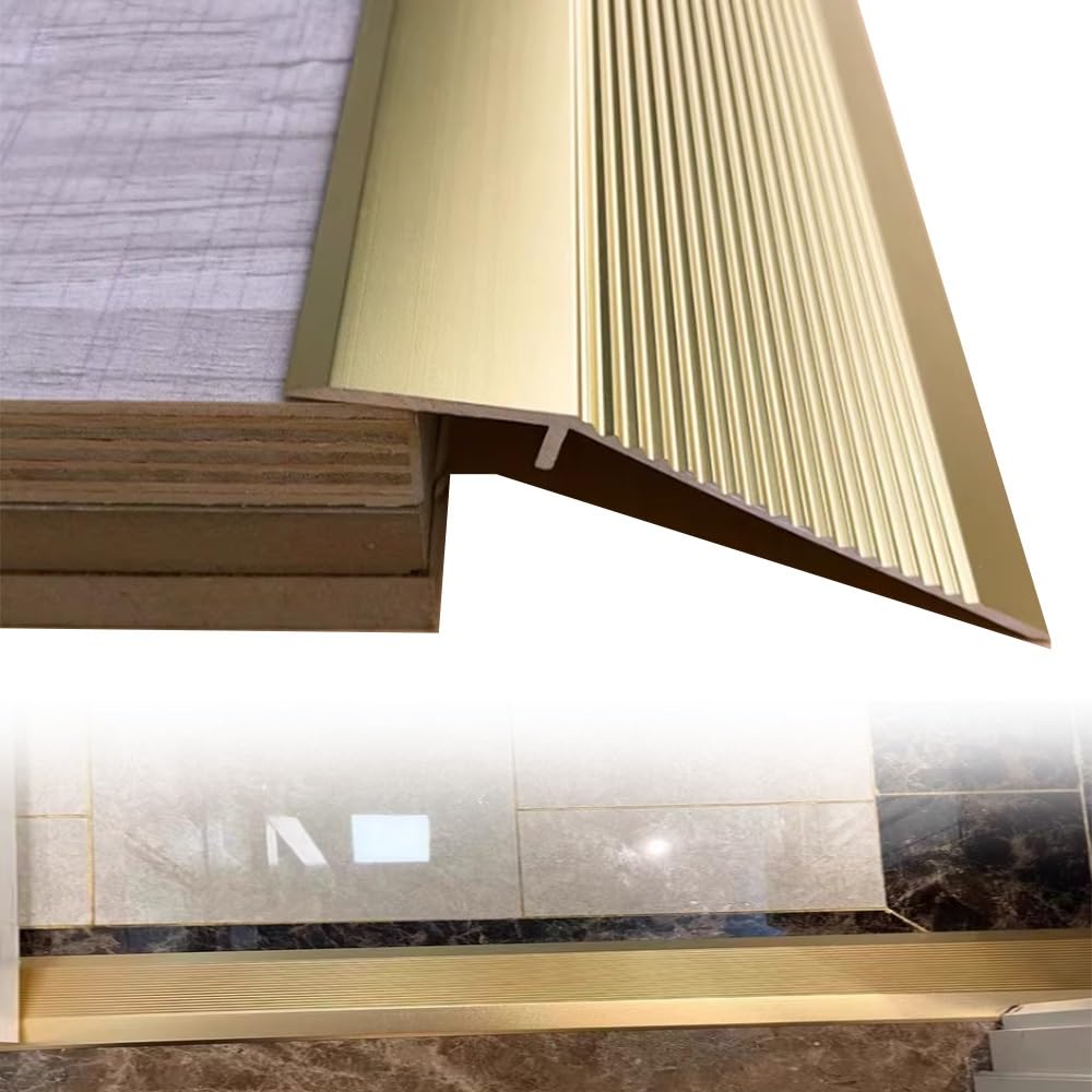 Rampe De Seuil En Aluminium, Bande De Transition Pour Pente 10-50mm, Barre De Seuil De Porte, Profilé De Transition Rattrapage, Sol À Moquette/Bois À Carrelage(Gold,150cm/60in)