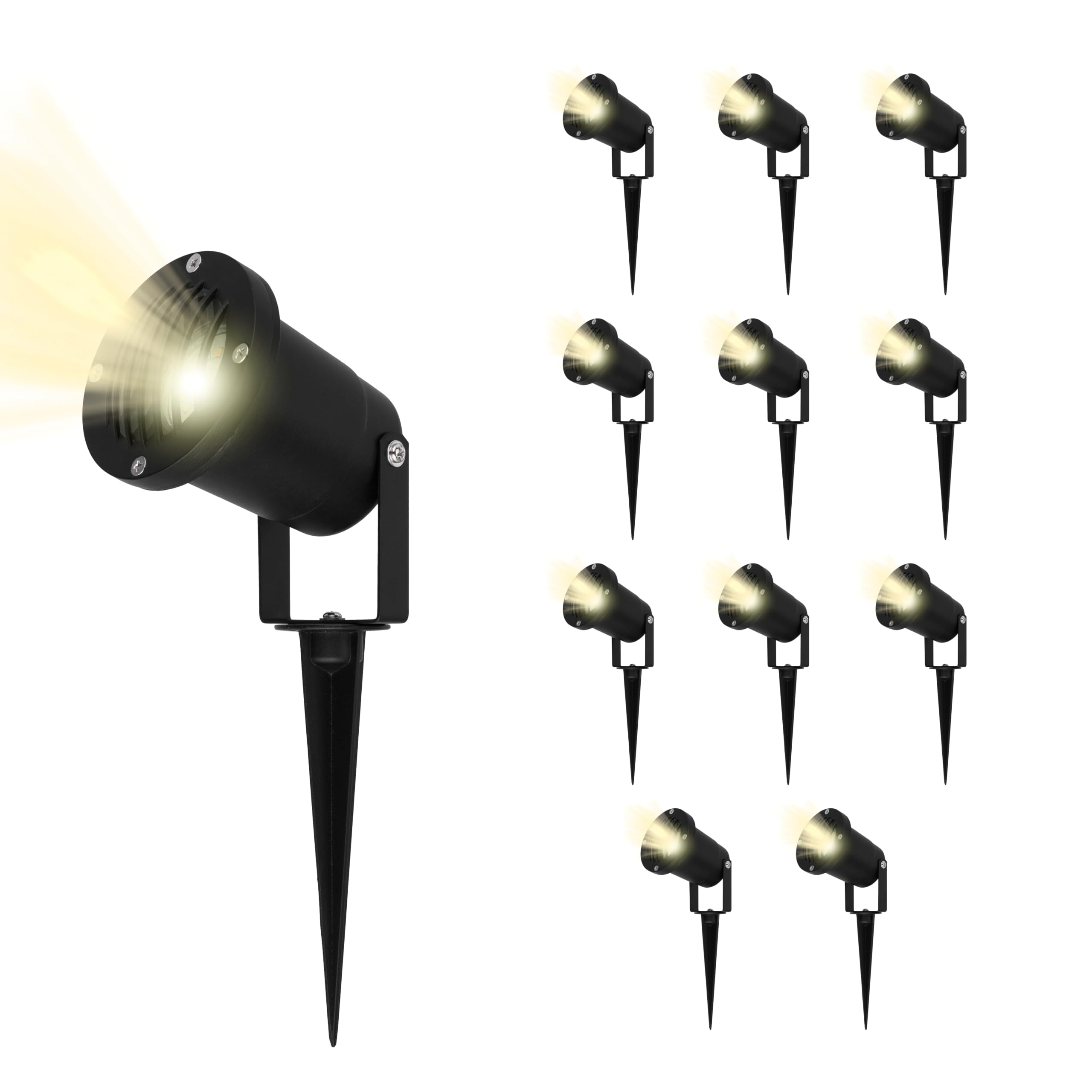 REV Juego de iluminación de jardín (12 luces orientables para senderos, carcasa de aluminio IP65, 230 lm, 3 W, cable de 1,5 m, altura de 32 cm, color negro)