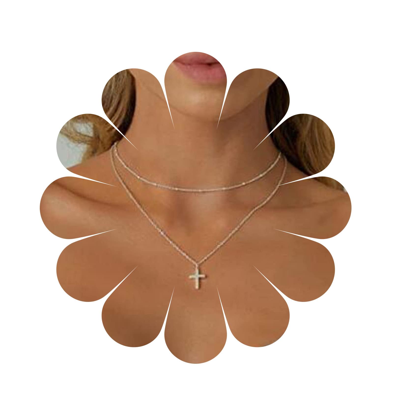 Yheakne Boho Collana con croce a strati Girocollo Collana con ciondolo