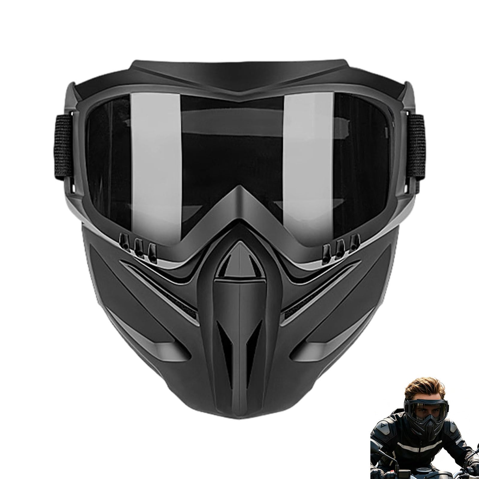 Detachable Full Face Protective Mask, Removable Breathable Mouth Guard, Anti-Fog UV400 Lens Full Face Windproof Dust Shield for Cycling, Lawn Mowing, Grinding & Sanding Work (Grey)