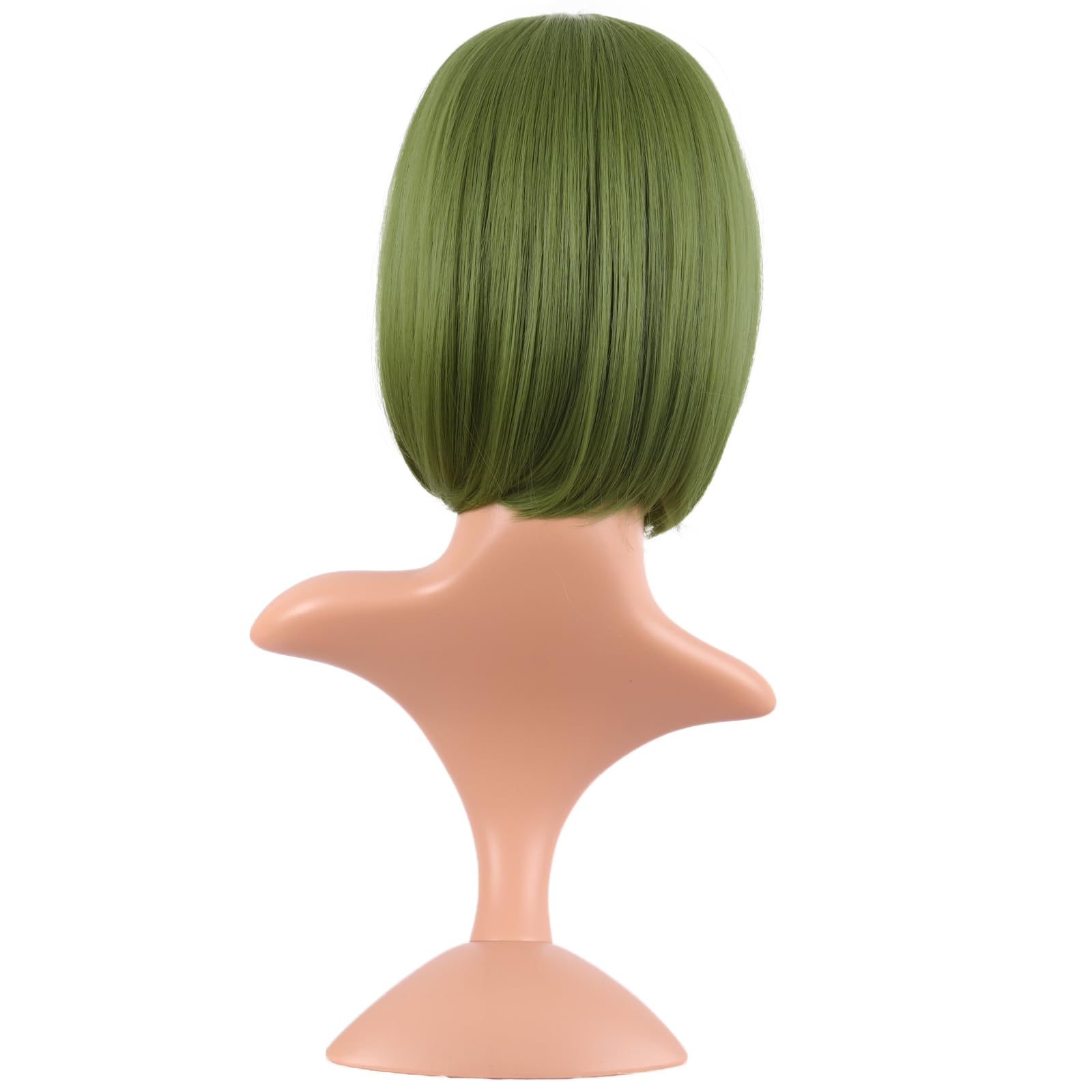 MapofBeauty 12 Inch /30 cm Fashion Lady Short Straight Synthetic Flat Bangs Bob Wig (Olive Green), 21.5 inches - Image 4