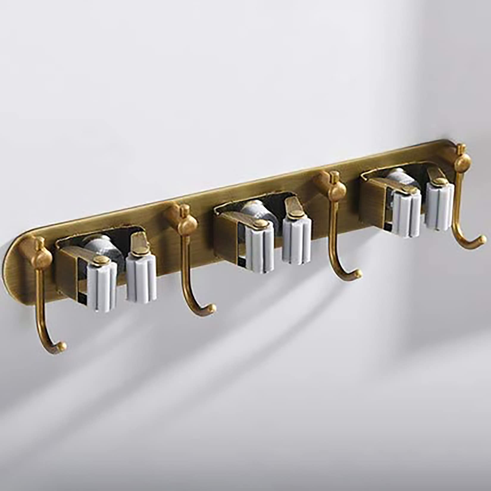 Soporte de pared para escobas, de latón, para cocina, jardín, lavandería y baño, herramienta para ahorrar espacio