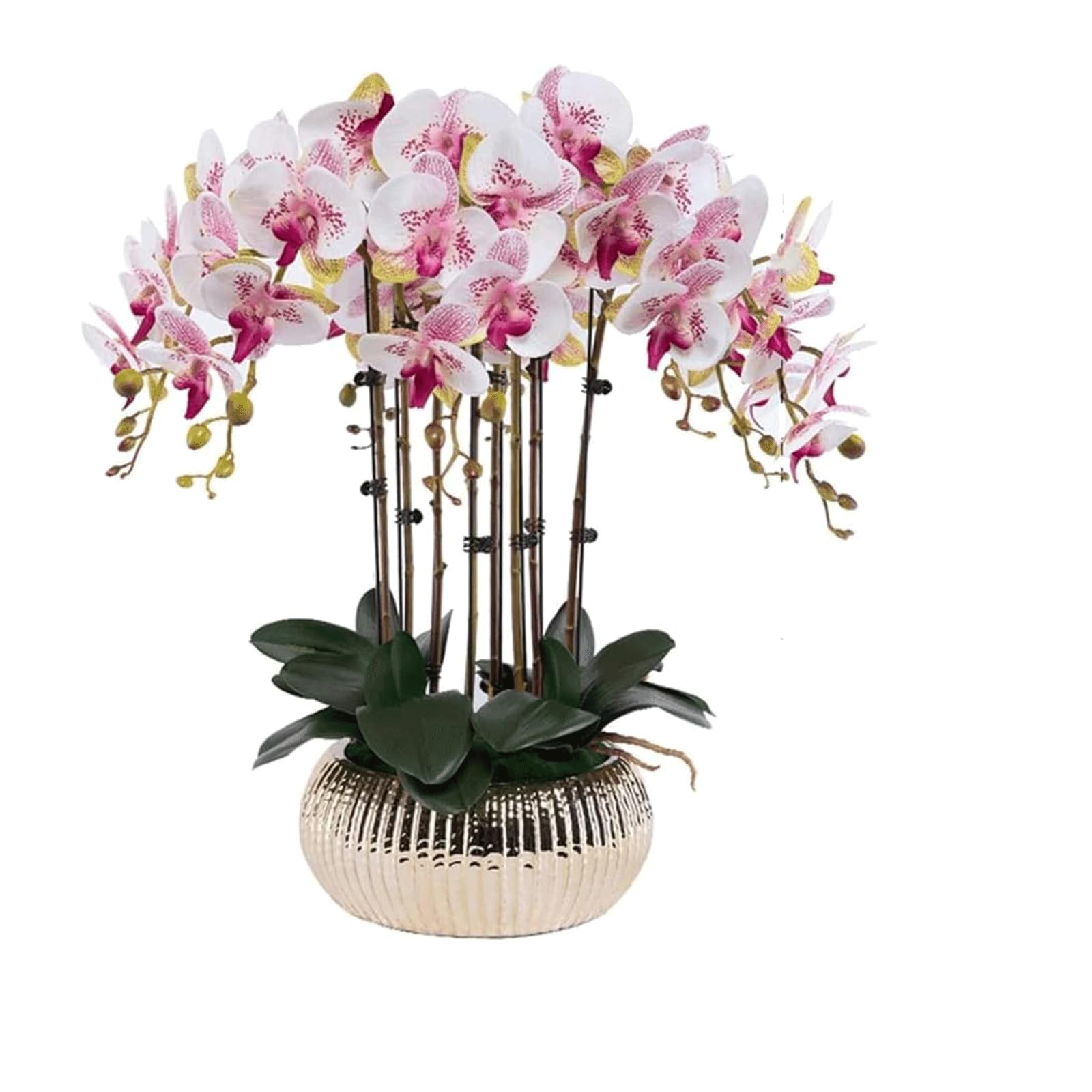 Orquídea artificial Phalaenopsis de 63 cm, con jarrón de cerámica, flores falsas en maceta, flores falsas de Phalaenopsis, modernas orquídeas sintéticas asequibles