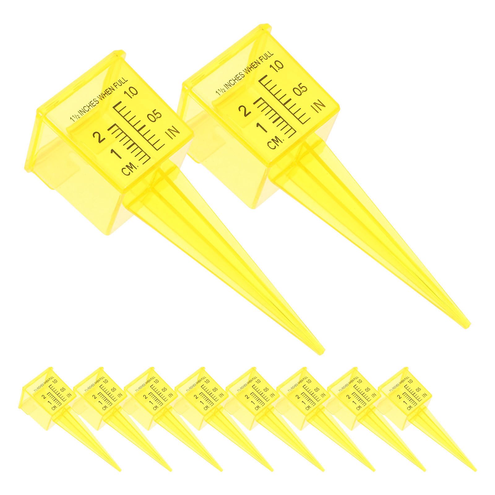 Housoutil 20 Pezzi Pluviometro da Giardino in Plastica Giallo Doppia Scala di Misurazione, Leggero e Resistente, per Prato e Patio All'aperto