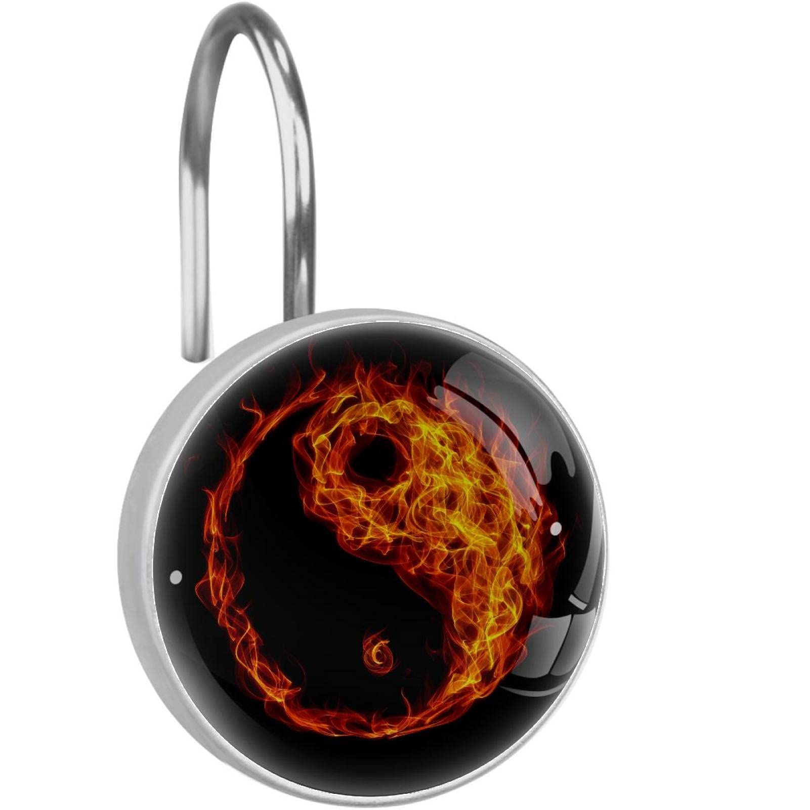 Crochets rideau de douche Yin Yang en acier inoxydable | Lot de 12