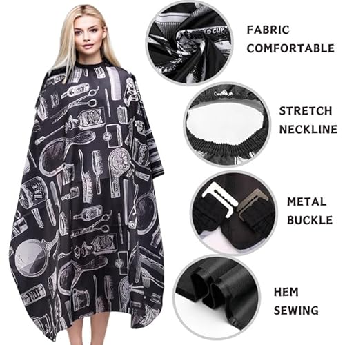 LUFFLOK Schwarz Stamp Duty Friseurumhang, Haarschneideumhang, Wasserdichter Barber Cape, Friseur Zubehör, Friseurumhang für Erwachsene, Umhang friseur für Haarschneiden und Styling (Schwarz)
