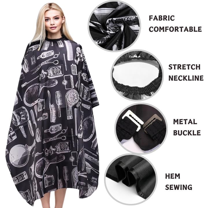 LUFFLOK 2 Pcs Barbers Cape, Black Stamp Duty Hairdressing Gown, Hair Salon Cutting cape, Waterproof Barber Cape - Image 3