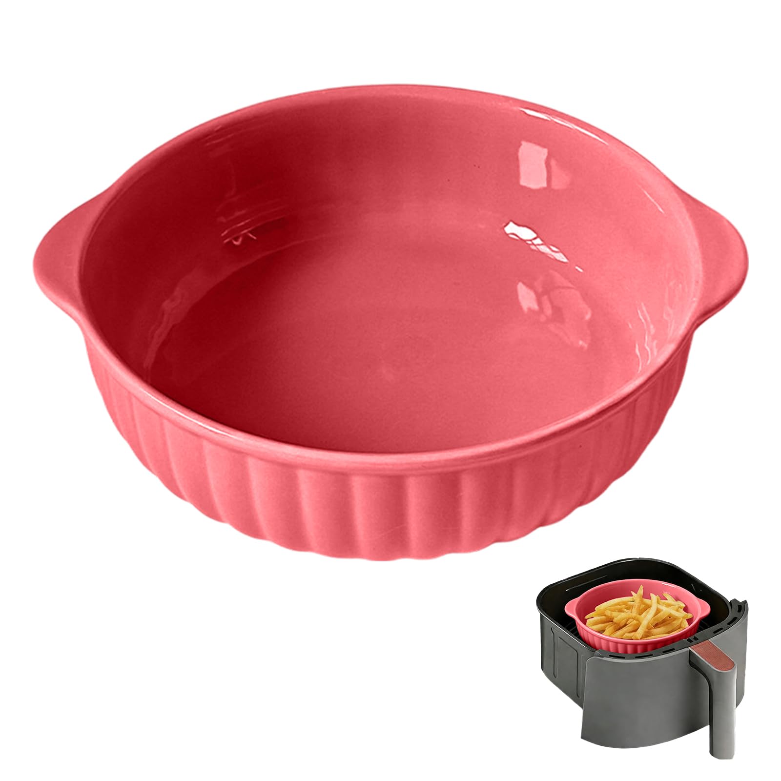 Ceramiczne naczynie do zapiekanek, 700 ml, okrągłe, z uchwytami, do lasagne, mięsa, warzyw, do frytkownicy na gorące powietrze, piekarnika, kuchenki mikrofalowej