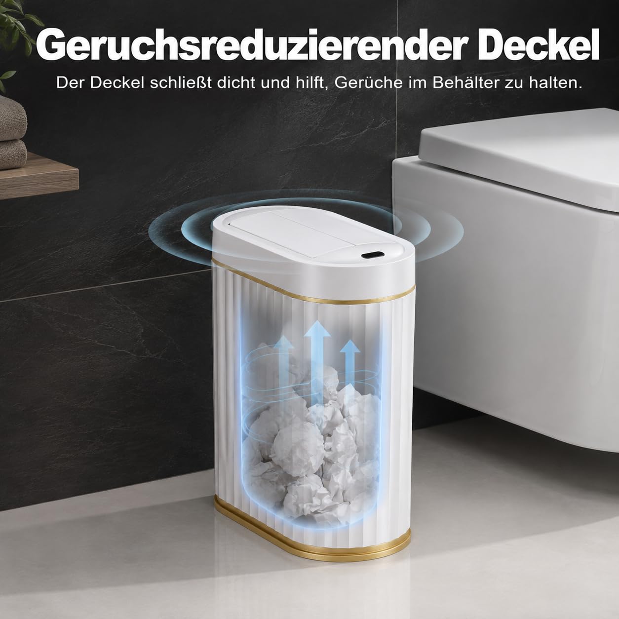 Cubo de Basura con Sensor 7L para Baño, Estrecho, Blanco