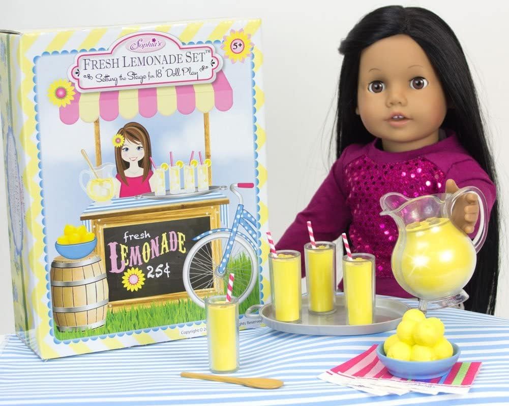 Sophia's 18" Doll 12 pc. Lemonade Stand Set with Doll-Sized Pitcher, Table Runner and Service for Four