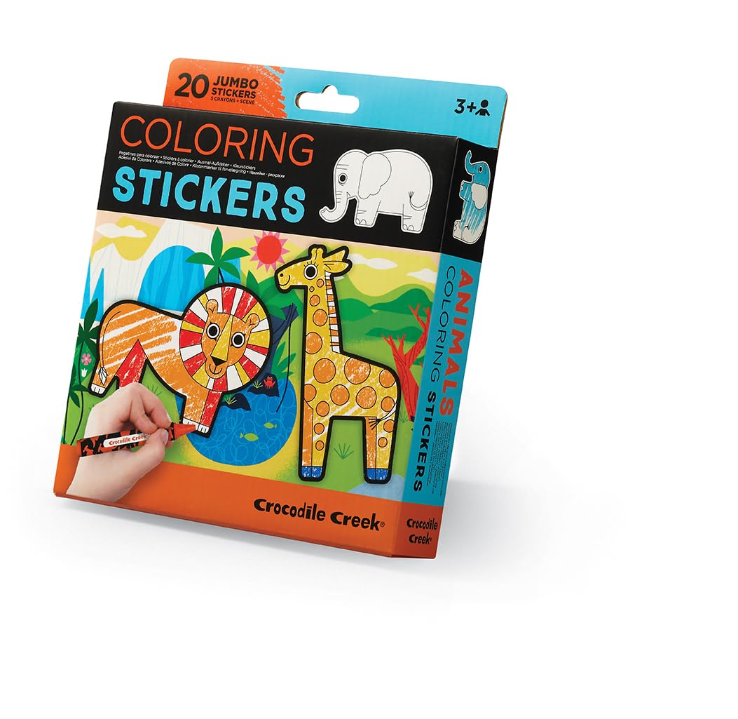 Crocodile Creek Coloring Stickers for Kids, Includes 20 Jumbo Stickers, 5 Themed Crayons and 1 Illustrated Scene