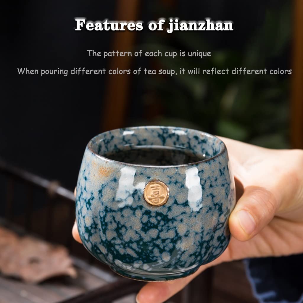 Tazas de té Taza De Té Pequeña Juego De 4 Tazas De Té De Cerámica Hechas A Mano, Copa Maestra Jianzhan Individual con Caja De Regalo, Cuenco De Té Vintage Elegante para Invitados