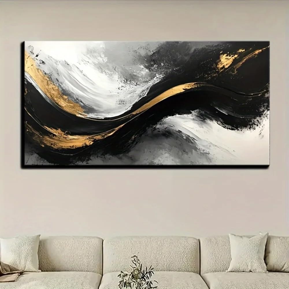 GOSRD Modern Wall Artwork Prints abstract Minimalist gold wall art Elegant black gold Home interior Decoration(60X120cm /Frameless)