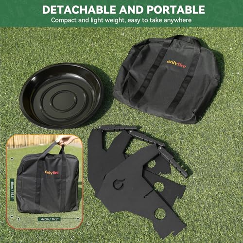 Onlyfire Dutch Oven Untergestell | Abnehmbar Gestell für Potjie, Kessel, Töpfe, Pfanne | Feuertopf Untersetzer | 45x45x30,5cm | Dickem Stahl | mit Tragetasche, Holzkohleplatte | Dutch Oven Zubehör