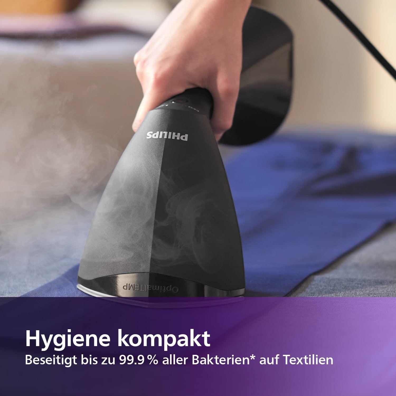 Philips 8000 Series tragbarer Dampfglätter - 1600 W, 32 g / Min Dampf, kompaktes ergonomisches Design, SmartFlow Heizplatte, Schwarz (GC800/80R1) (Generalüberholt)