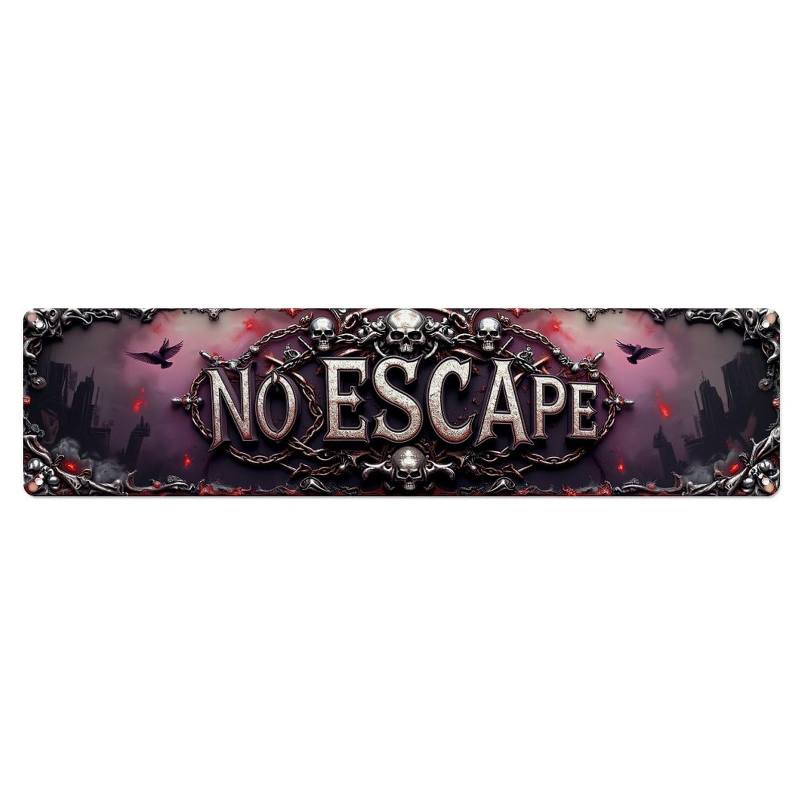 No Escape Gothic Banner Design Vintage Metal Tin Sign Retro Wall Decor for Home Bar Garage Cafe, Indoor & Outdoor Decorative Metal Poster, 4x16 Inch