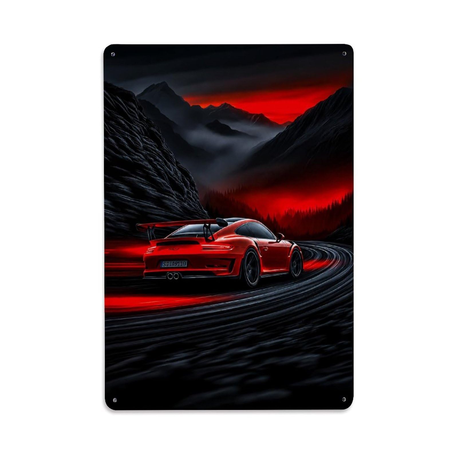 Red 911 GT3 991 2 Rs Racing Anime Supercar Drift Heritage Metal Tin Sign Plaque Wall Decor for Cafe, Man Cave, Club Bar, Office, Home Garden Round Metal Poster 8x12Inch