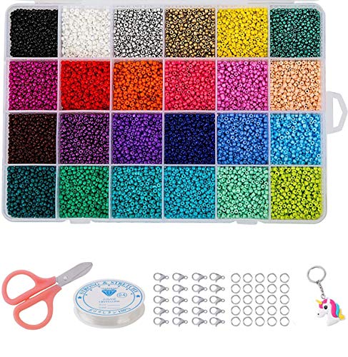 LaoSiJi Lot de 24 000 Perles de rocaille en Verre, Petites Perles de Poney Assorties, pour la Fabrication de Bijoux, l'artisanat, la décoration Artisanale, la décoration de Bricolage - 2 mm Rondes