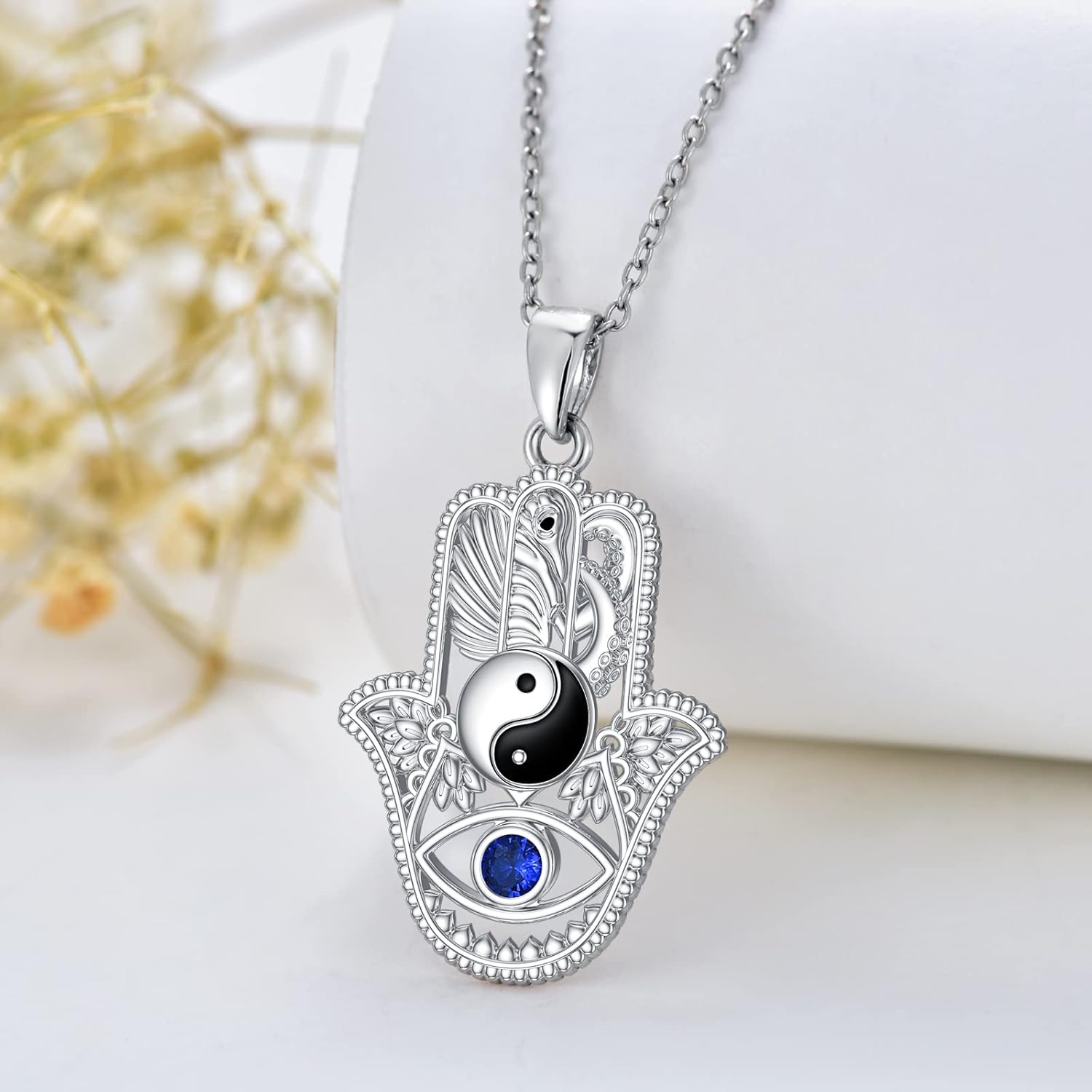 PROESS Hamsa Tree of Life/Viking/Lion/Butterfly/Evil Eye/Yin Yang/Eye of Horus Necklace 925 Sterling Silver Hand of Fatima Pendant Necklace Hamsa Jewelry Gifts for Women Men for Birthday Christmas - Image 2
