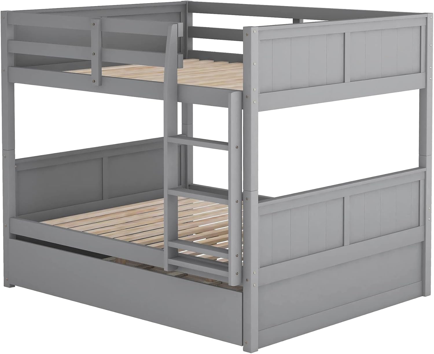Nurga all view of the SOFTSEA Full Over Full Bunk Bed with the trundle bed stored underneath