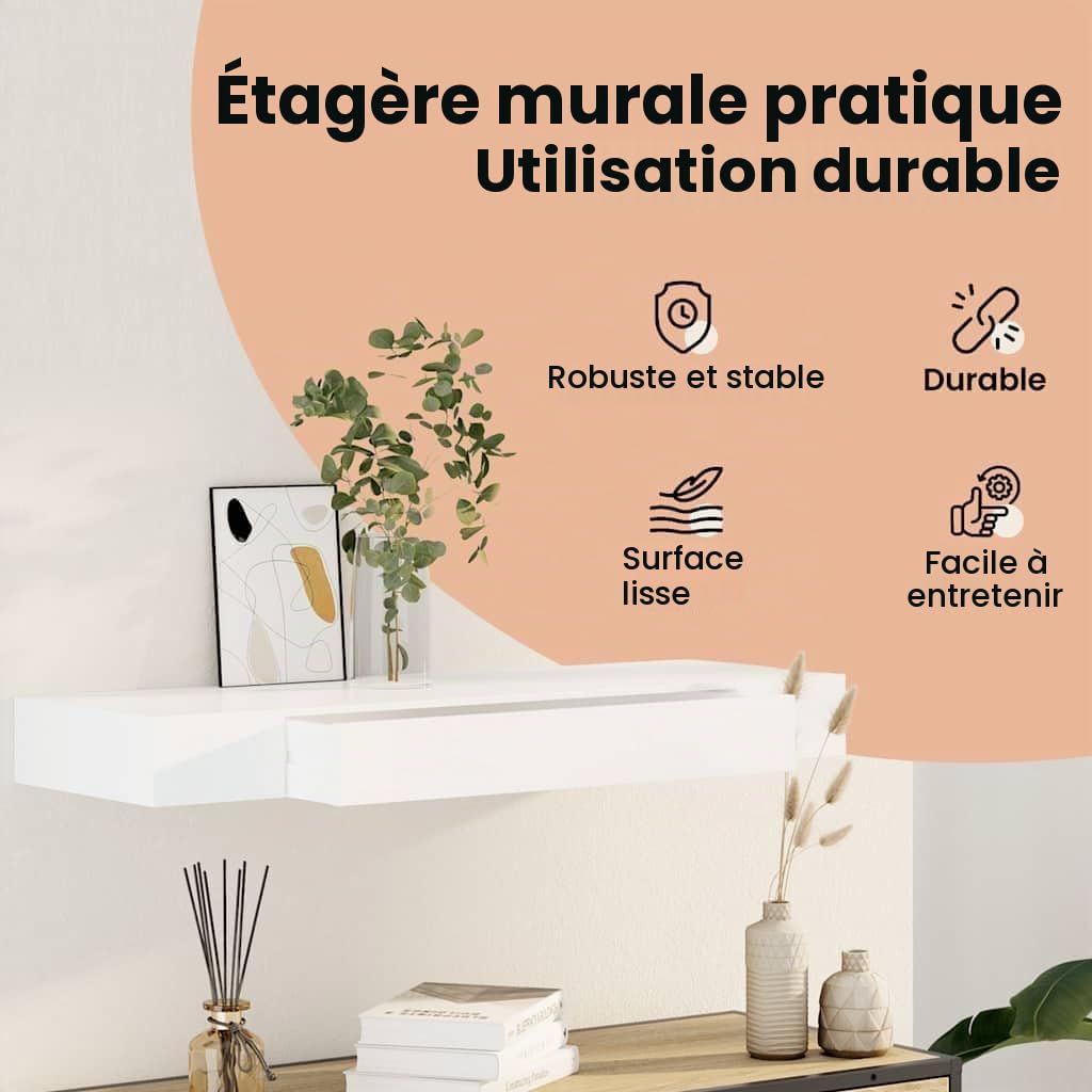 vidaXL Etagère Murale MDF Blanc avec 1 tiroir Stockage Rangement pour DVD/Livres